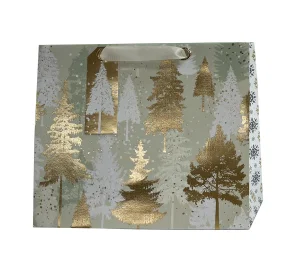 Paper T. Xmas DLX Gift Bag, Gold  Tree, Large, 12.2"x10.25"x4.7"