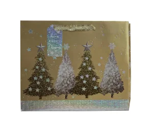 Paper T. Xmas DLX Gift Bag, Chrismas  Trees, Large, 12.2x10.25x4.7"