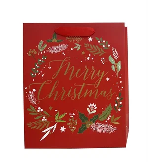 Paper T. Xmas DLX Gift Bag, Merry,  Large, 10.25"x12.6"x4.7"