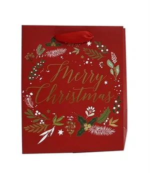 Paper T. Xmas DLX Gift Bag, Merry, Medium, 7x9x4"