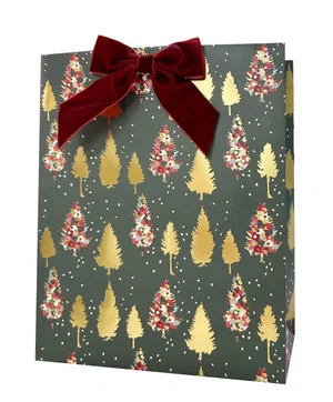 Paper T. Xmas DLX Gift Bag, Large,  Foil w/Velvet Bow, j-hook+ tag