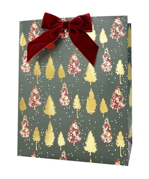 Paper T. Xmas DLX Gift Bag, Medium,  Foil w/Velvet Bow, j-hook+ tag