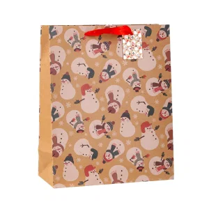 Paper T. Xmas Gift Bag, Large, Kraft, j-hook + tag