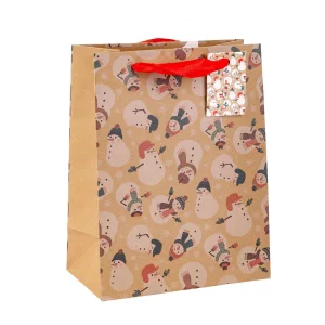 Paper T. Xmas Gift Bag, Medium, Kraft, j-hook + tag