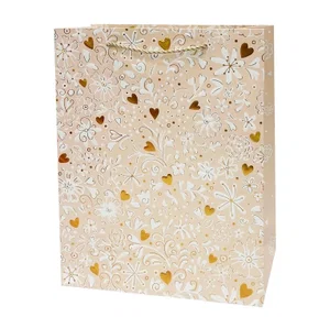 Gift Bag, Medium, Pink Floral/Hearts, Emboss