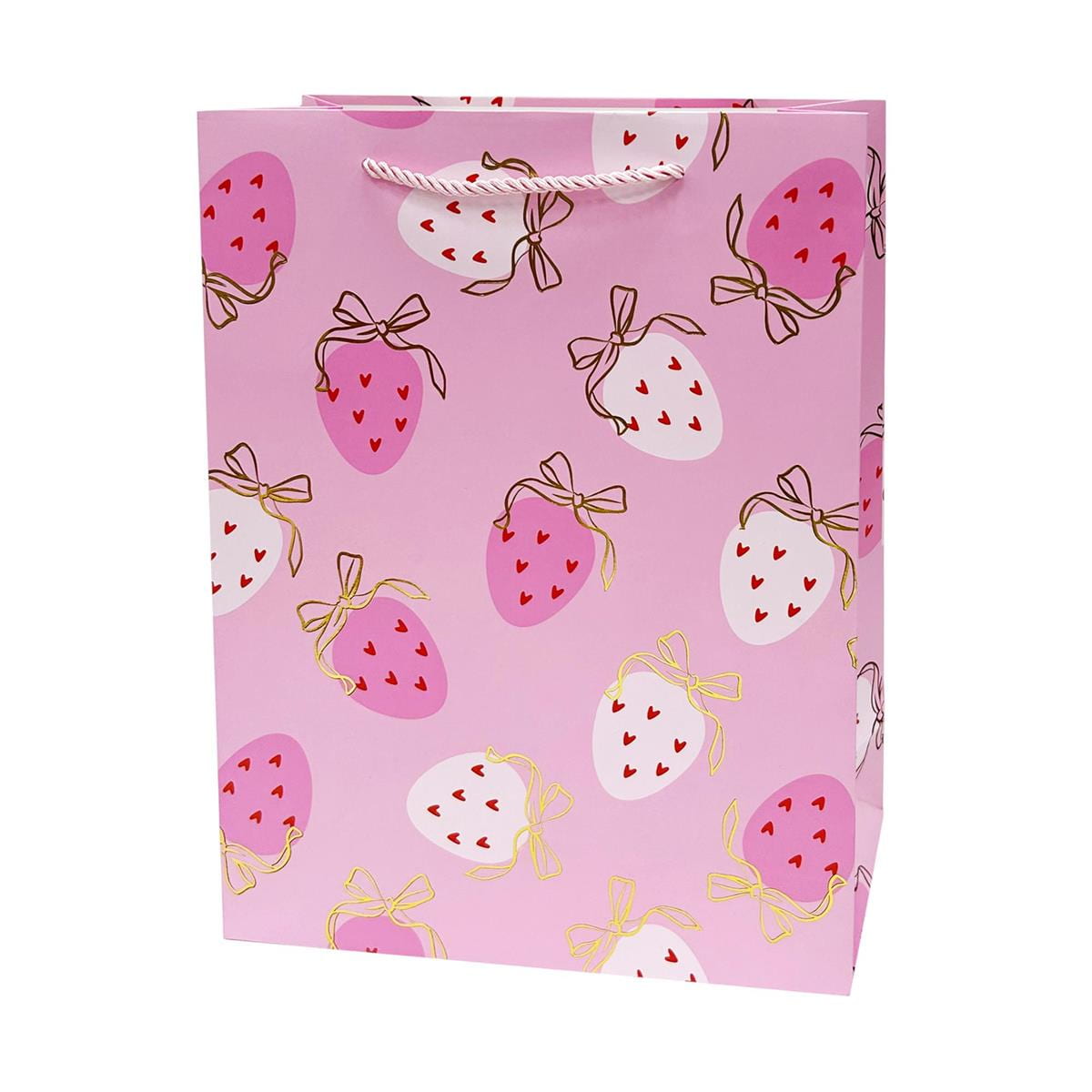 Paper T. Gift Bag, Medium, Strawberries, Matte HS, 210gsm, Tag + J-Hook