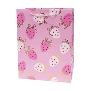 Paper T. Gift Bag, Medium, Strawberries, Matte HS, 210gsm, Tag + J-Hook