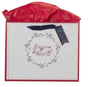 Gift Bag LG Landscape Joy to the World Wreath