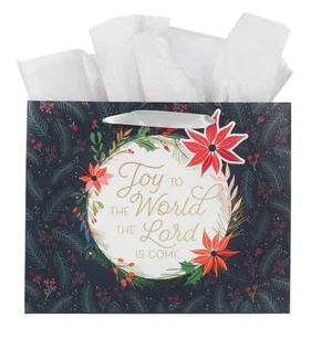 Gift Bag LG Landscape Joy to the World Poinsettia