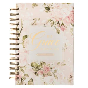 His Grace is Enough Blush Pink Floral Large Wirebound Journal - 2 Corinthians 12
