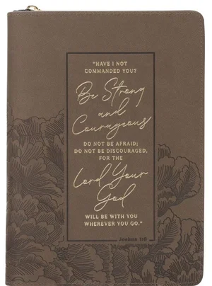 Journal Classic Zip Brown Strong & Courageous Josh. 1:9