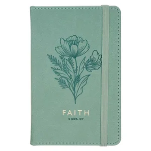 Small Notebook with Elastic Closure Faux Green Faith 2 Cor. 5:7