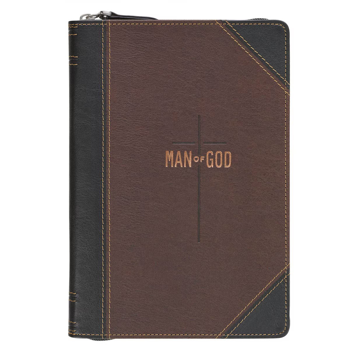 Image of Journal Classic Zip Two-tone Brown and Black Zippered Man of God 1 Tim 6:11