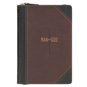 Journal Classic Zip Two-tone Brown and Black Zippered Man of God 1 Tim 6:11