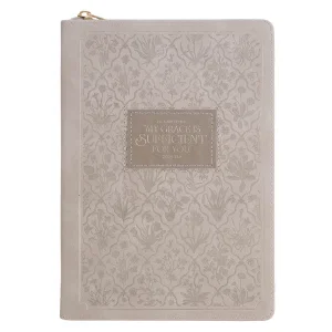 Journal Classic Zip Taupe My Grace Is Sufficient For You 2 Cor. 12:9