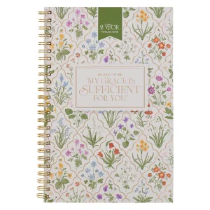 Notebook Spiral Cream Floral My Grace Is Sufficient 2 Cor. 12:9