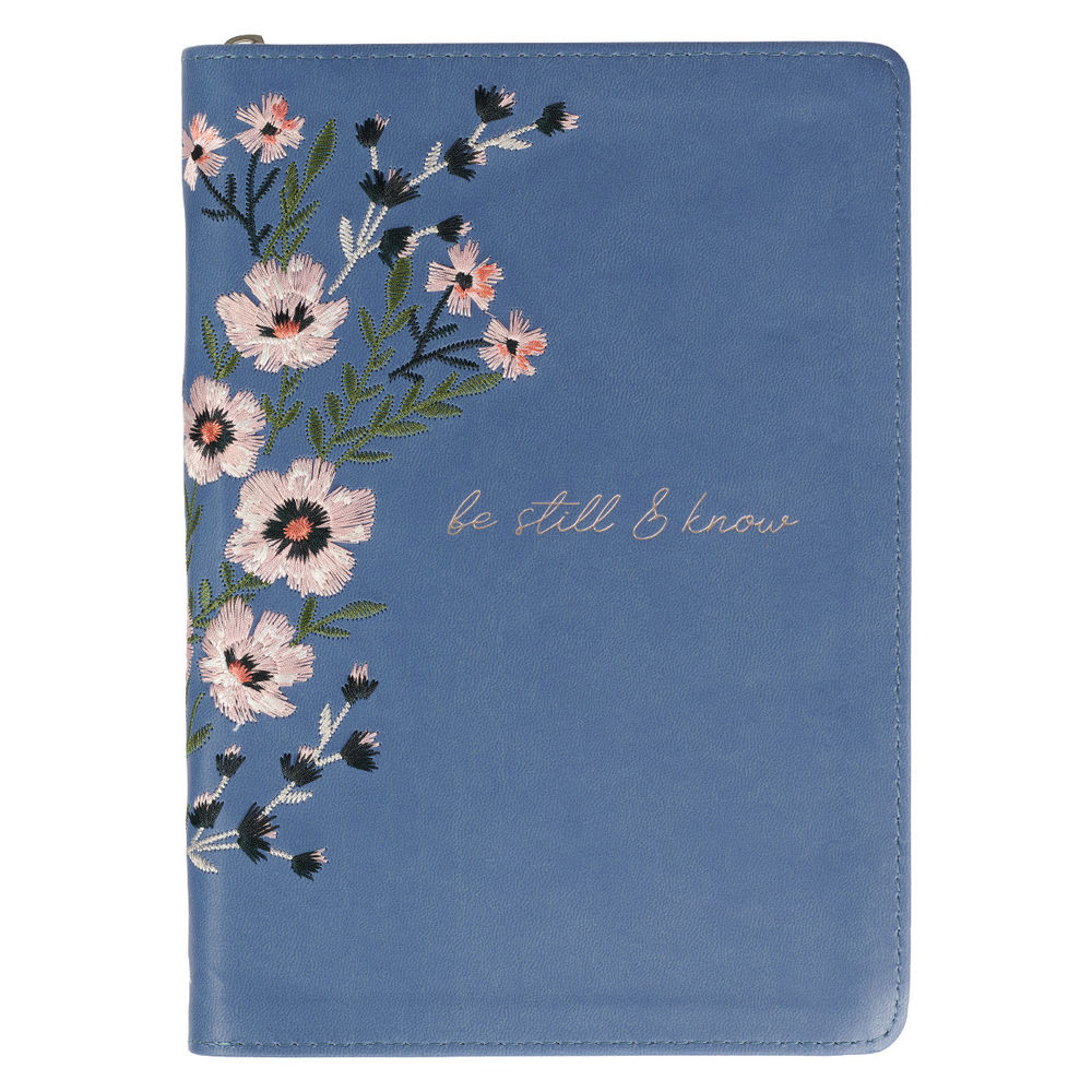 Image of Journal Classic Zip Embroidered Blue Be Still & Know Ps. 46:10