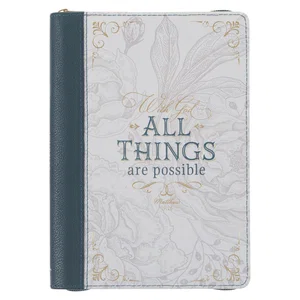 Journal Classic Zip Teal/White Floral Printed With God All Things Matt. 19:26