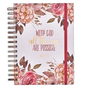 Journal Wirebound w/Elastic Pink Floral All Things Matt. 19:26