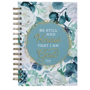 Journal Wirebound White/Teal Floral Be Still Ps. 46:10