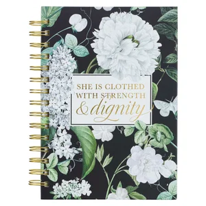 Journal Wirebound Black Floral Strength & Dignity Prov. 31:25