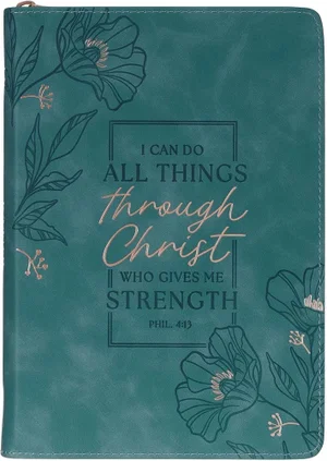 Journal Classic Zip Teal All Things Through Christ Phil. 4:13