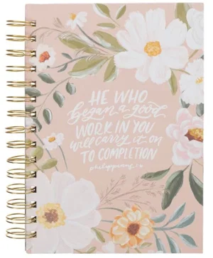 Journal Wirebound Beige Floral Good Work in You Phil. 1:6