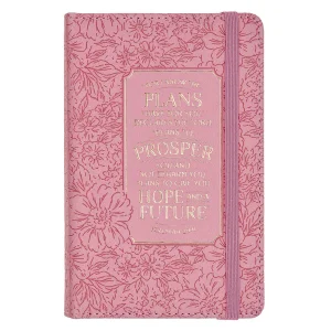 Small Notebook with Elastic Closure Faux Hardcover Pink I Know The Plans Jer. 29