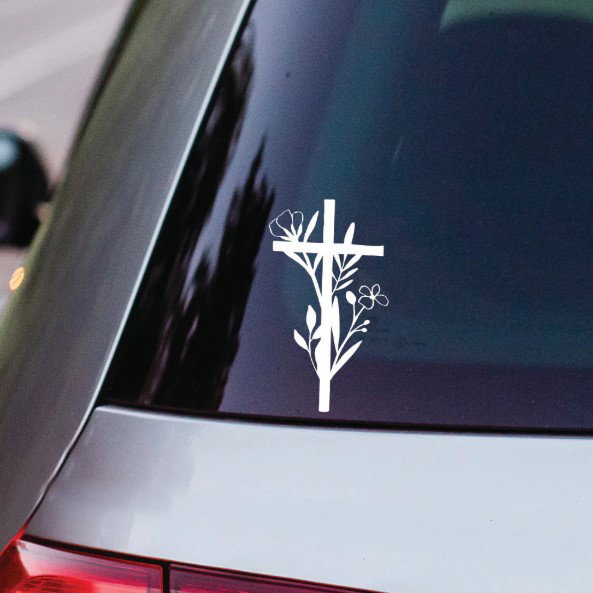 Floral Cross Vehicle Vinyl Sticker