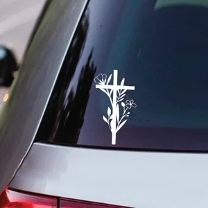 Floral Cross Vehicle Vinyl Sticker