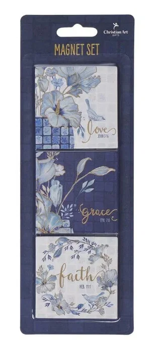 Magnet Set Blue Floral Love Grace Faith