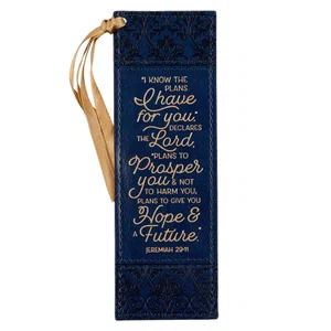 I Know The Plans Floral Trellis Blue Faux Leather Bookmark