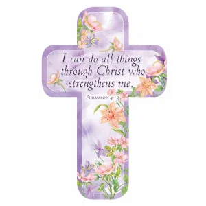 Cross Bookmark Purple Floral All Things Through Christ Phil. 4:13