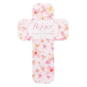 Cross Bookmark Pink Floral Rejoice in the Lord Always Phil. 4:4