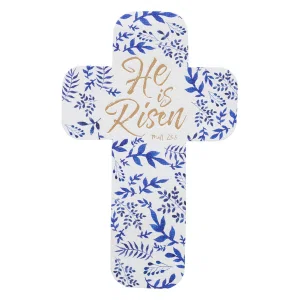 Cross Bookmark Blue Leaves He Is Risen Matt. 28:6