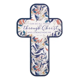 Cross Bookmark Blue Leaves All Things Through Christ Phil. 4:13