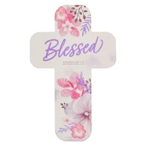 Cross Bookmark Purple Floral Blessed Eph. 1:3