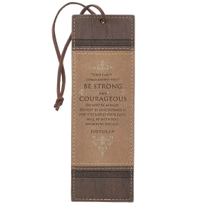 Bookmark Faux Leather Brown Two-tone Strong & Courageous Josh. 1:9