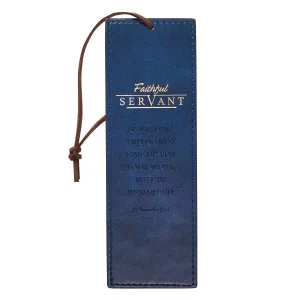 Bookmark Faux Leather Navy/Brown Faithful Servant 2 Chron. 15:7