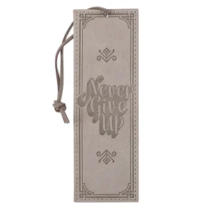 Bookmark Faux Leather Grey Never Give Up