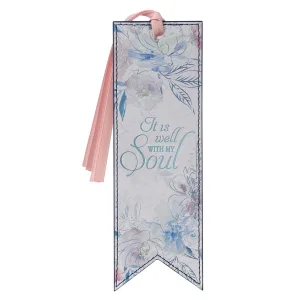 Bookmark Faux Leather Navy/Floral Printed It is Well