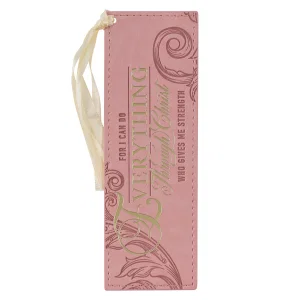 Bookmark Faux Leather Pink Everything Through Christ Phil. 4:13