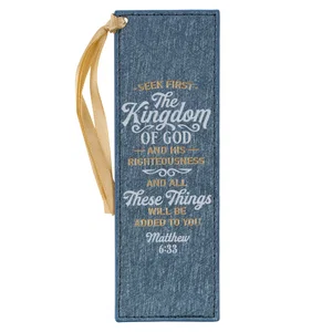 Bookmark Faux Leather Blue Seek First The Kingdom of God Matt. 6:33