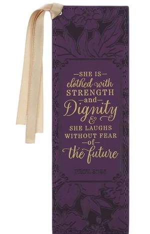 Bookmark Faux Leather Purple Strength and Dignity Prov. 31:25