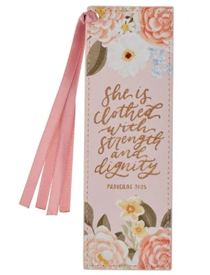 Bookmark Faux Leather Pink Strength & Dignity Prov. 31:25