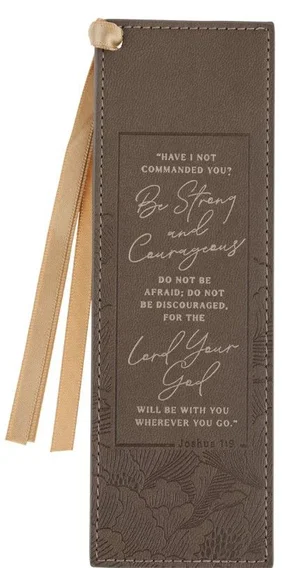Bookmark Faux Leather Brown Strong & Courageous Josh. 1:9
