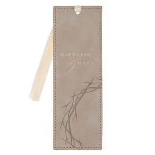 Image of Bookmark Faux Leather Taupe Amazing Grace Isa. 53:5