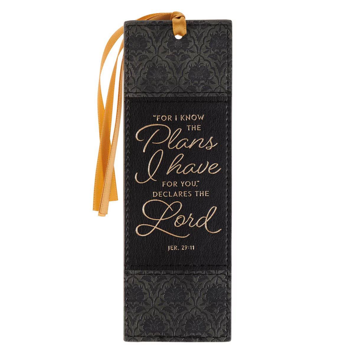 Image of Bookmark Faux Leather Two-tone Charcoal and Black  I Know the Plans Jer. 29:11