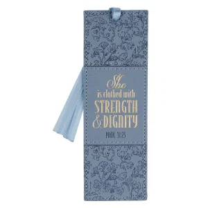 Bookmark Faux Leather Blue Floral Strength And Dignity Prov. 31:25