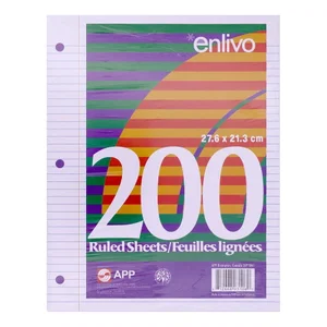 Lined Paper, 200 sheet refills for Binder, ruled 7mm w/ Margin